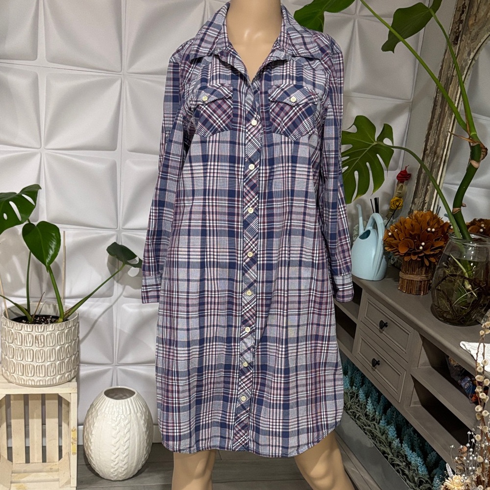 Tommy Hilfiger Purple and White Plaid Shirt Dress